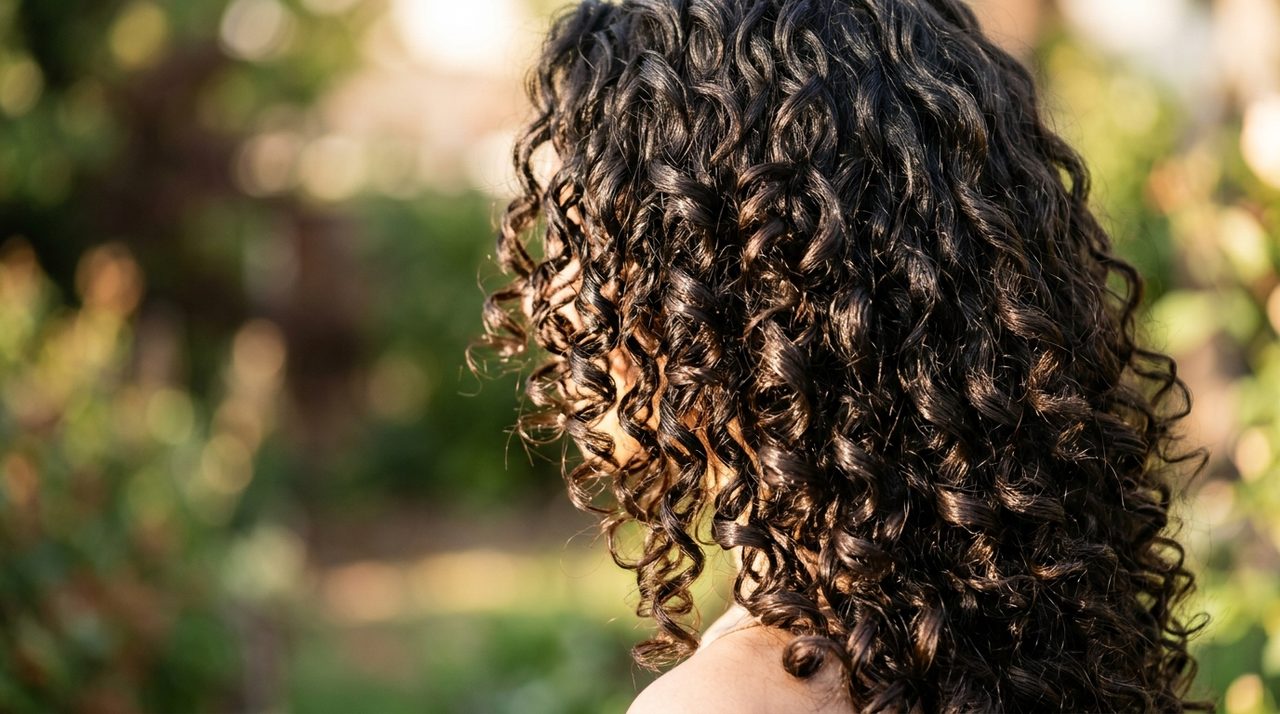 Capelli ricci definiti e luminosi grazie a un gel senza siliconi.