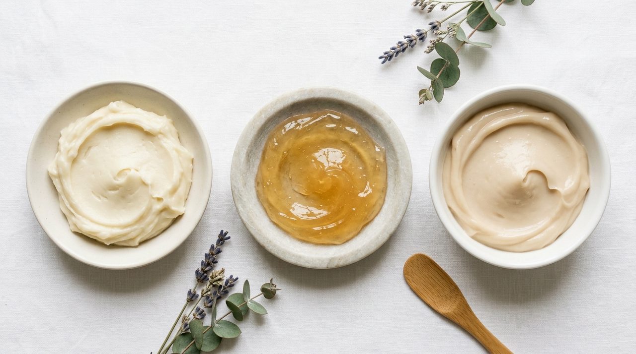 Diverse consistenze di maschere per capelli ricci a confronto