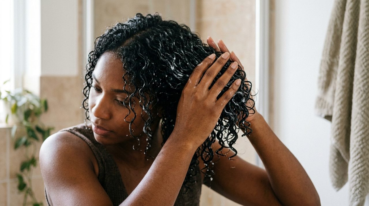 Tecnica di applicazione "scrunch" per definire i ricci con i prodotti del Metodo Curly.