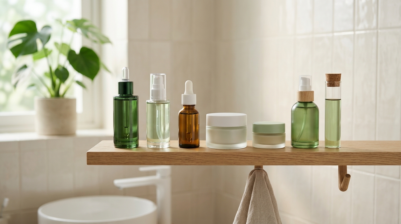 Selezione di prodotti Centella Asiatica: sieri, creme e ampoule per la cura della pelle